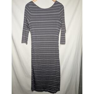 Athleta Womens Comeback Striped Midi Dress M Gray Athleisure Pima Cotton Casual